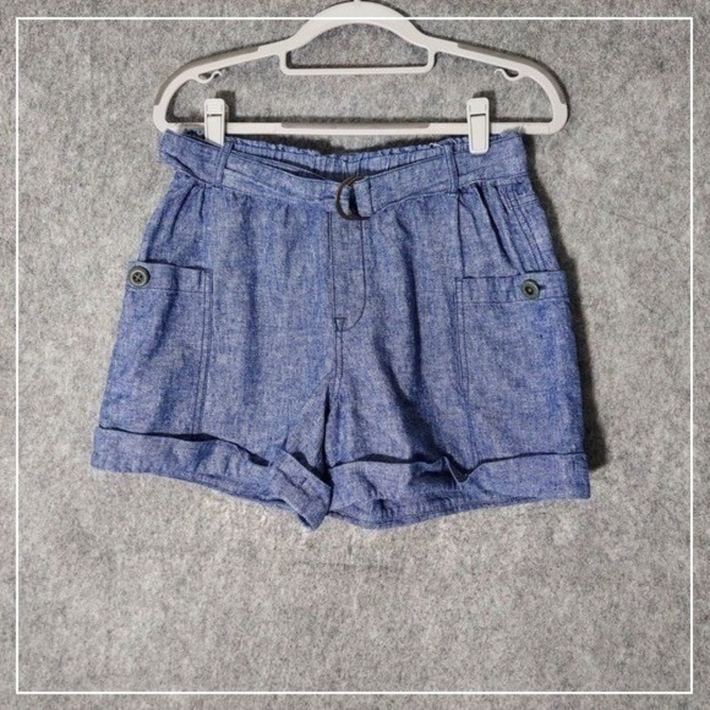 Hei Hei Shorts Women XS Blue Linen Chambray High Rise Belted Coastal Relaxed